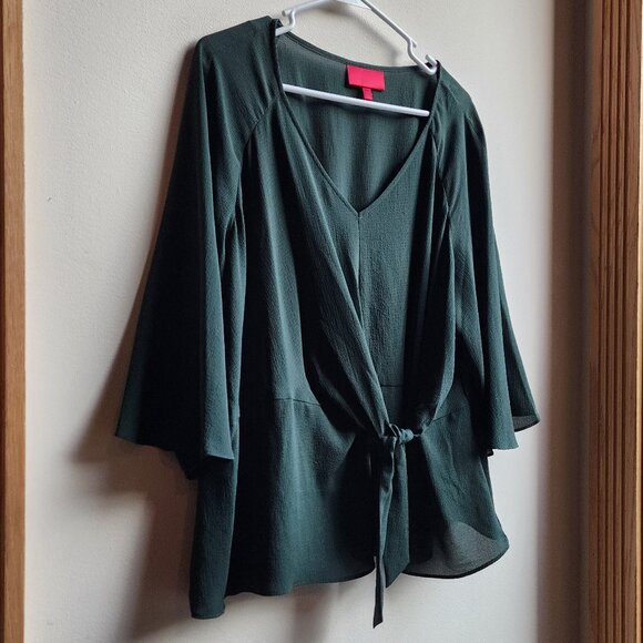 Jennifer Lopez Forest Green V-Neck Blouse Size XXL - Picture 2 of 16